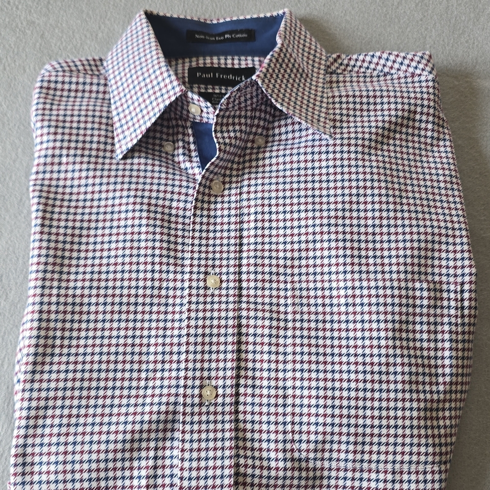 Paul Fredrick Blue & Red Micro-Check Dress Casual Business Preppy Shirt Size L